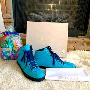 Jimmy Choo Malibu Blue Leather High Top Sneaker